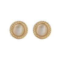 Plastic Pearl Zinc Alloy Earring, Round, gold color plated 