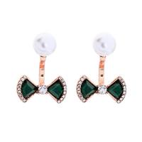Stainless Steel Rhinestone Stud Earring, Zinc Alloy, with Plastic Pearl, Bowknot, plated, with rhinestone, 20mm 