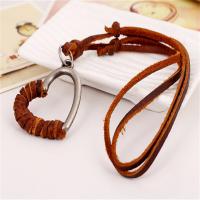 PU Leather Cord Necklace, Zinc Alloy, with PU Leather, Heart, Adjustable & handmade & Unisex, brown, 20-40cmuff0c0.3cm 