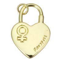 Brass Heart Pendants, Lock, gold color plated Approx 3mm 