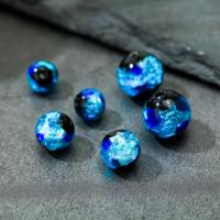 Silver Foil Lampwork Beads, Round, DIY blue 