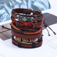 Wrap Bracelets, Zinc Alloy, with Linen & PU Leather, 6 pieces & Adjustable & fashion jewelry & Unisex, 17-18cmuff0c6cm 