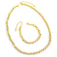 Cubic Zircon Micro Pave Brass Necklace, with cubic zirconia, golden, 21cmuff0c48cm 