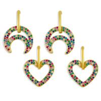 Brass Drop Earring, 18K platinum plated & with cubic zirconia, mixed colors 