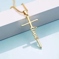 Brass Jewelry Necklace, Cross, golden, 320mm 