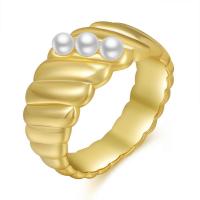 Pearl Brass Finger Ring, with pearl, plated, golden 