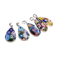Lampwork Pendants, with Cupronickel, Teardrop, plated, mixed colors 