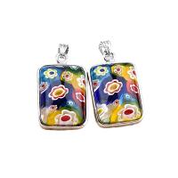Lampwork Pendants, with Cupronickel, Rectangle, plated, mixed colors 