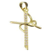 Cubic Zirconia Micro Pave Brass Pendant, Cross, gold color plated, micro pave cubic zirconia Approx 3.5mm 