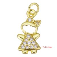 Cubic Zirconia Micro Pave Brass Pendant, Girl, gold color plated, micro pave cubic zirconia & hollow Approx 2.5mm 
