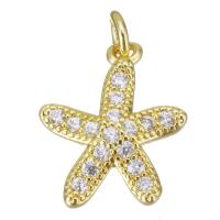 Colgante de Micro Pavé de Zirconía Cúbica, metal, Estrella de Mar, chapado en color dorado, micro arcilla de zirconia cúbica, 11.5x13x3mm, agujero:aproximado 2.5mm, Vendido por UD