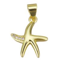 Colgante de Micro Pavé de Zirconía Cúbica, metal, Estrella de Mar, chapado en color dorado, micro arcilla de zirconia cúbica, 13x16x3mm, agujero:aproximado 3.5mm, Vendido por UD