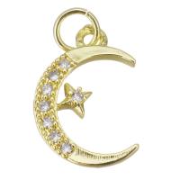 Colgante de Micro Pavé de Zirconía Cúbica, metal, Luna y estrella, chapado en color dorado, micro arcilla de zirconia cúbica, 11x16x2mm, agujero:aproximado 3.5mm, Vendido por UD