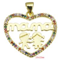 Cubic Zirconia Micro Pave Brass Pendant, Heart, gold color plated, micro pave cubic zirconia & hollow 