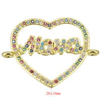 Cubic Zirconia Micro Pave Brass Connector, Heart, gold color plated, micro pave cubic zirconia & hollow Approx 1.5mm 