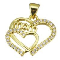 Cubic Zirconia Micro Pave Brass Pendant, Heart, gold color plated, micro pave cubic zirconia & hollow Approx 3.5mm 