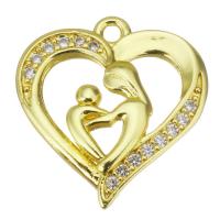Cubic Zirconia Micro Pave Brass Pendant, Heart, gold color plated, micro pave cubic zirconia & hollow Approx 1.5mm 