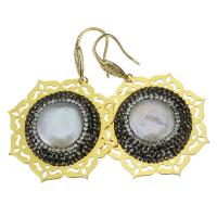 Zinc Alloy Rhinestone Drop Earring, with pearl & Rhinestone Clay Pave, gold color plated, for woman & hollow, 58mm 