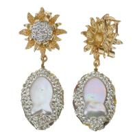 Zinc Alloy Rhinestone Drop Earring, with pearl & Rhinestone Clay Pave, gold color plated, for woman, 56mm 