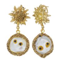 Zinc Alloy Rhinestone Drop Earring, with pearl & Rhinestone Clay Pave, gold color plated, for woman, 48mm 