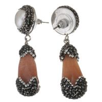 Rhinestone Drop Earring, Rhinestone Clay Pave, with Sun Agate, for woman, red, 55mm 