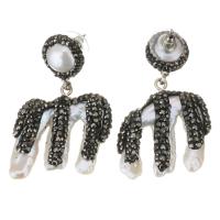 Rhinestone Drop Earring, Rhinestone Clay Pave, with pearl, for woman, black, 47mm 