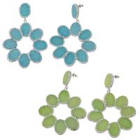 Rhinestone Drop Earring, Rhinestone Clay Pave, with Dyed Jade, Flower, for woman 82mm 