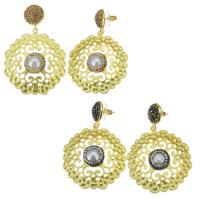 Zinc Alloy Rhinestone Drop Earring, with pearl & Rhinestone Clay Pave, gold color plated, for woman & hollow 61mm 