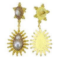 Zinc Alloy Rhinestone Drop Earring, with pearl & Rhinestone Clay Pave, gold color plated, for woman, 74mm 