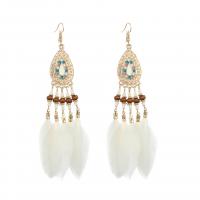 Fashion Feather Earring , Zinc Alloy, with Golden Luck Stone & Feather, gold color plated, for woman 