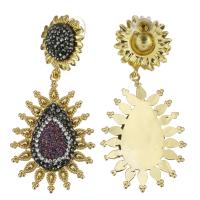 Zinc Alloy Rhinestone Drop Earring, with Rhinestone Clay Pave & Dyed Jade, gold color plated, for woman, 63mm 