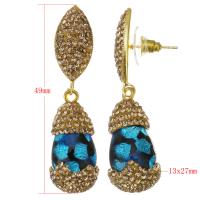 Rhinestone Drop Earring, Rhinestone Clay Pave, with Lampwork, for woman, blue, 49mm 