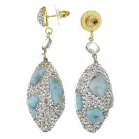 Rhinestone Drop Earring, Rhinestone Clay Pave, with Larimar, gold color plated, for woman, 59mm 