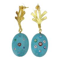 Turquoise Zinc Alloy Earring, with turquoise, gold color plated, for woman, blue, 55mm 
