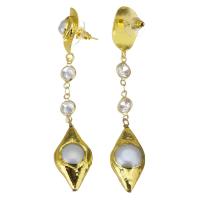 Rhinestone Drop Earring, Rhinestone Clay Pave, with pearl, gold color plated, for woman, 75mm 