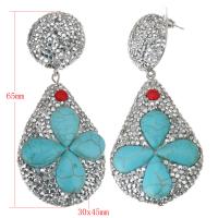 Rhinestone Drop Earring, Rhinestone Clay Pave, with turquoise, for woman, blue, 65mm 