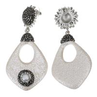 Rhinestone Drop Earring, Rhinestone Clay Pave, with pearl, for woman & hollow, black, 74mm 