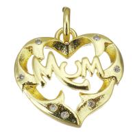 Cubic Zirconia Micro Pave Brass Pendant, gold color plated, for woman & hollow Approx 3mm 