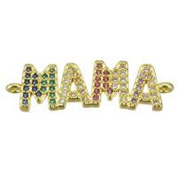 Cubic Zirconia Micro Pave Brass Connector, Alphabet Letter, gold color plated, micro pave cubic zirconia Approx 1.5mm 