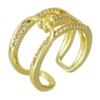Cubic Zirconia Micro Pave Brass Finger Ring, gold color plated, micro pave cubic zirconia & hollow, 11mm, US Ring 