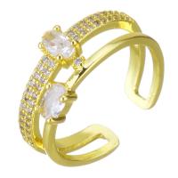 Cubic Zirconia Micro Pave Brass Finger Ring, gold color plated, micro pave cubic zirconia & hollow, 9mm, US Ring 