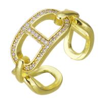 Cubic Zirconia Micro Pave Brass Finger Ring, gold color plated, micro pave cubic zirconia & hollow, 9mm, US Ring 