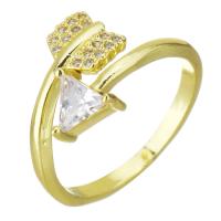 Cubic Zirconia Micro Pave Brass Finger Ring, Arrow, gold color plated, micro pave cubic zirconia, 12mm, US Ring 