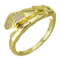 Cubic Zirconia Micro Pave Brass Finger Ring, Snake, gold color plated, micro pave cubic zirconia, 8mm, US Ring 
