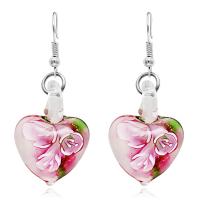 Lampwork Drop Earring, Stainless Steel, with Lampwork, Heart, silver color plated, for woman 
