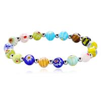 Lampwork Bracelets, Millefiori Lampwork, Round, polished, for woman, multi-colored, 8mm .8897 Inch 