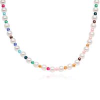 Plastic Pearl Necklace, with Stainless Steel, Round, polished, for woman, multi-colored .079 Inch 
