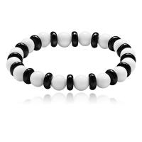 Plastic Jewelry Bracelet, Round, polished, for woman, white and black, 8mm Inch 
