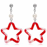 Stainless Steel Drop Earring, with Plastic, Star, silver color plated, for woman 50mm 