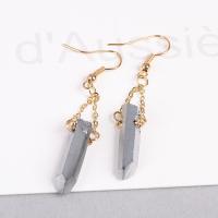 Agate Drop Earring, Grey Agate, irregular, gold color plated, for woman, grey, 20-30mm 